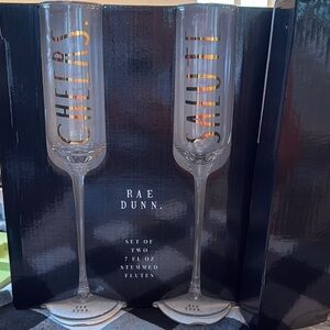 Rae Dunn Cheers and Salute Stemmed Flutes